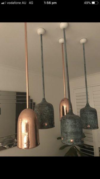 REDUCED Stunning Copper/Rose Gold & Patina light pendants fittings