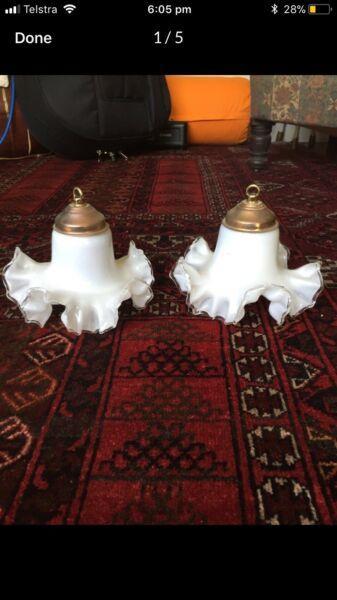 Pair antique white milk glass pendant lamp shades