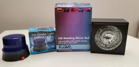 Strobe light and rotating disco ball light