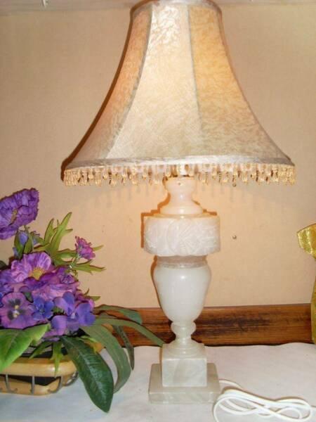 #1- Antique Large Table /desk lamp carving white