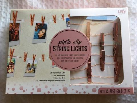 LED light string with photo clips