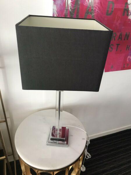 Designer table lamp silver and acrylic base never used