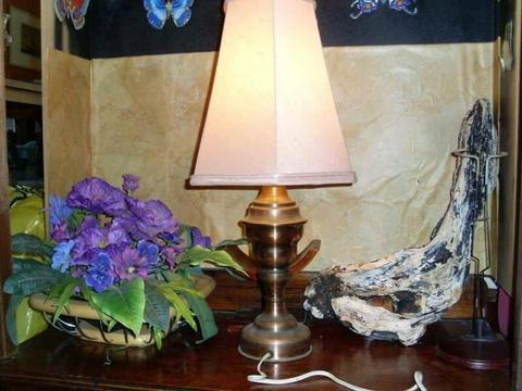 #2- Vintage Copper table /desk lamp base & pink shade