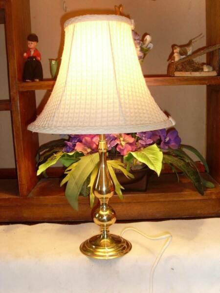 #4- Vintage Table / desk lamp brass base , cream fabric shade