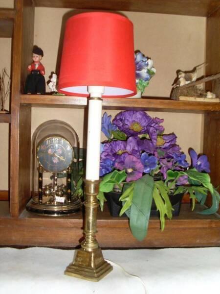 #5- Vintage Table /desk lamp solid brass ,candle style /red shade