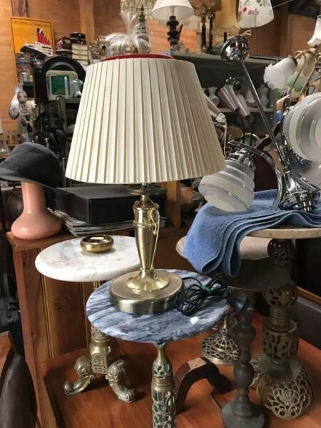 Vintage table /desk lamp anodised base & fabric Cream