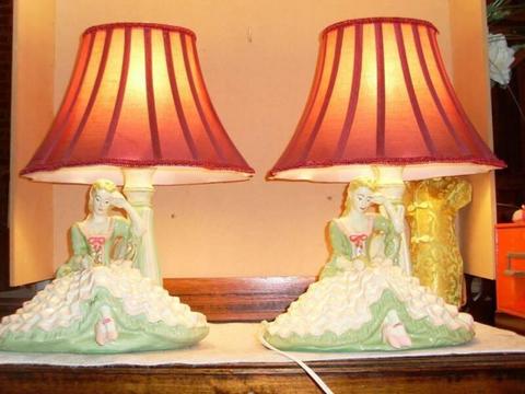 #1- A pair antiques Table /desk lamp , plaster lady base /lovely