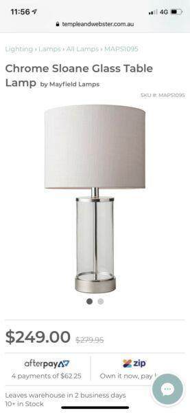 New in box Chrome and Sloane Glass Table lamp West Elm