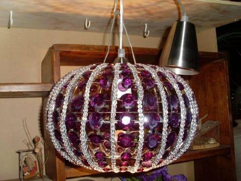 #6- Modern purple /white glass bead Shade Ceiling light
