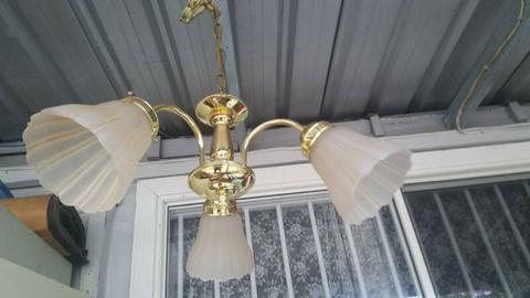 light fitting brass with frosted glass shades