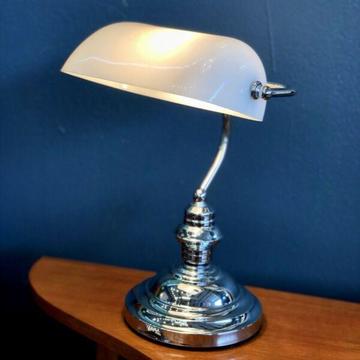 Vintage Bankers Lamp (silver & white)