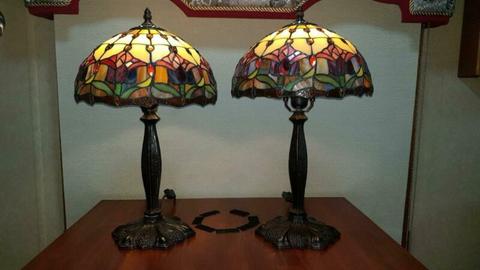 Pair 30cm TIFFANY Red Tulip Stained Glass Table Lamps