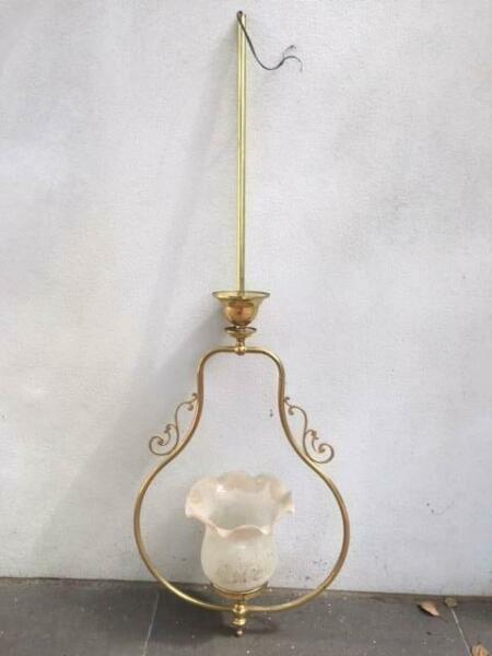 Elegant Victiorian brass pendant light with glass shade