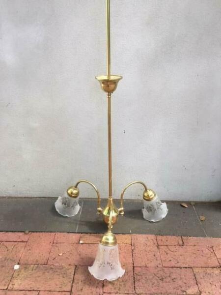 Simple Victorian 3-arm brass pendant light