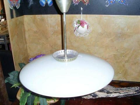 #4-Vintage ceiling light, Mid Century Retro 2 Bulb circle frosted