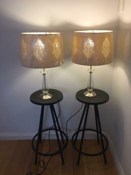 LAMPS PAIR NEW COVERS STILL ON SHADES FAB NEUTRAL COLOUR