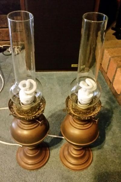 Brass bedside lamps, colonial style, set of two