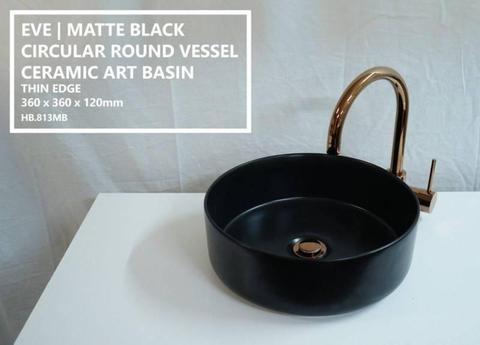 EVE►Round Matte Black Ceramic Above Counter Top Bowl Basin Sink