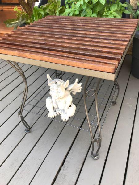Small table- square-timber and metal-outdoor