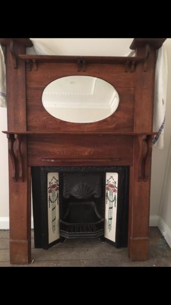 Genuine Antique Fireplace Mantle and Cast Iron Fireplace