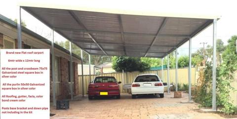 Factory moving, Flat roof carport, 12M long x 6M wide, sale 50%of