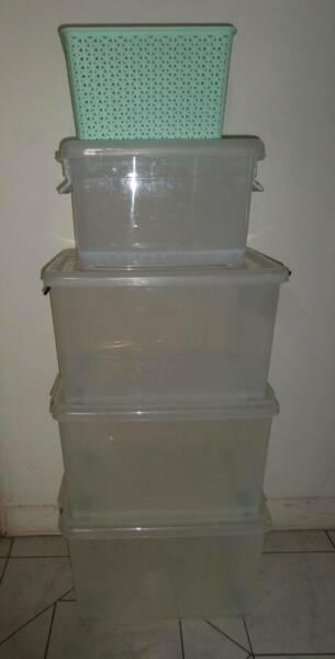 6x various plastic storage boxs in good conds, as listed 20l-88l