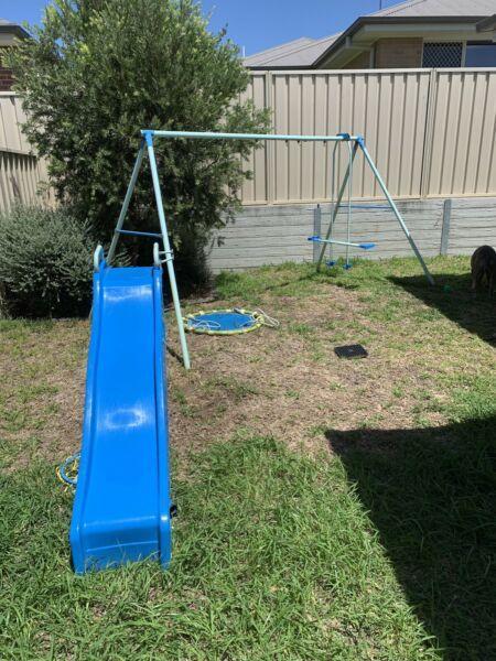 Kids swing set disassembled with all attachments