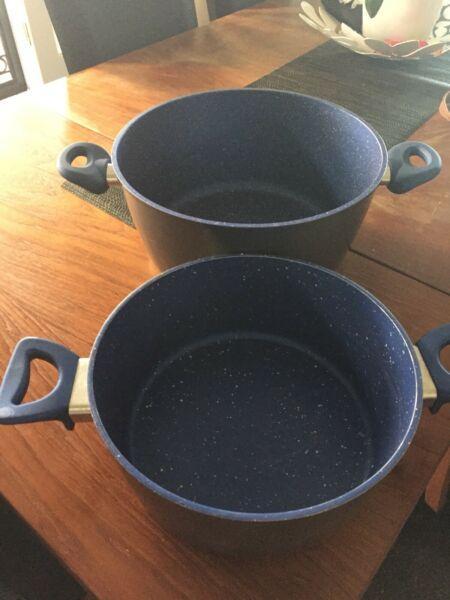 Blue stone casserole pots