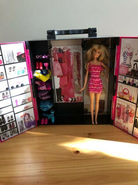 Portable barbie closet with barbie and clothes
