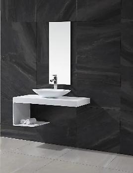 Modern Minimalist Wall Hung Bathroom Vanity, Solid Surface K-1396