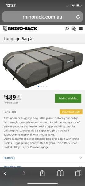 Rhino rack luggage bag roof storage camping 4x4
