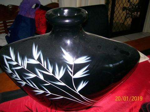 BLACK AND WHITE URN/VASE FROM BALI ONLY $20 OR OFFER