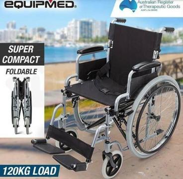 24 Inch Folding Wheelchair with Park Brakes Folding Armrests