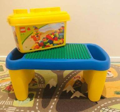 Duplo activity table and box of duplo
