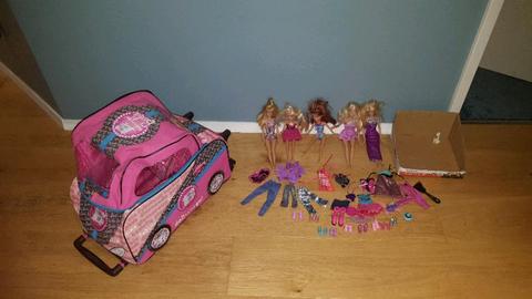 Barbie luggage bag and barbies