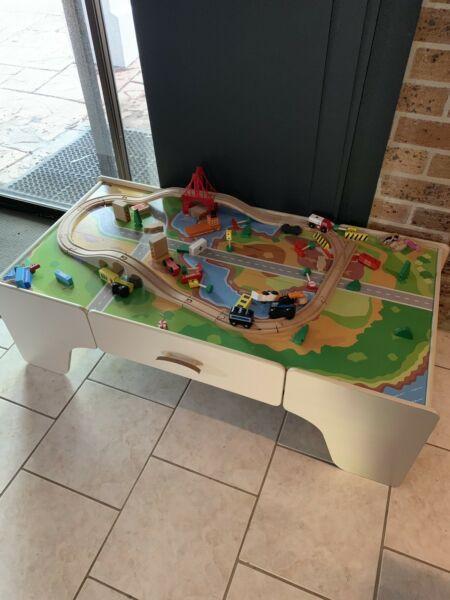 Brio table with tracks and pieces with storage draw