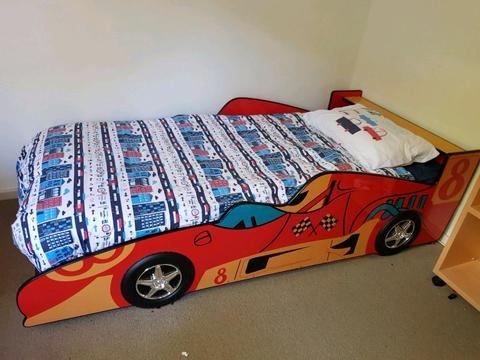 Single Racing Car bed with mattress for sale