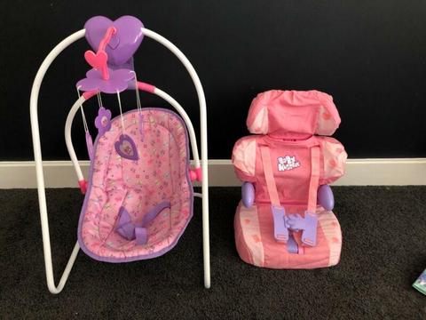 Doll car seat and musical swing $15 for both