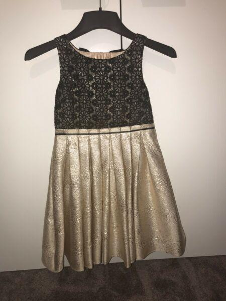 Girls Formal / Party dress. Gold and Black with Bow detail on back