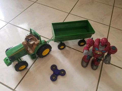 Boys Toy Bundle - Tractor, trailer, robot, spinner