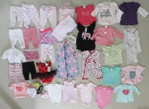 BABY GIRLS SIZE 000 MIXED CLOTHES 37PCS PLUS COCOON SWADDLE BAG