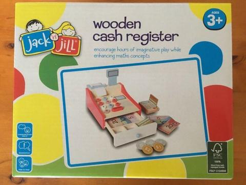 Wooden toy cash register, Brand new