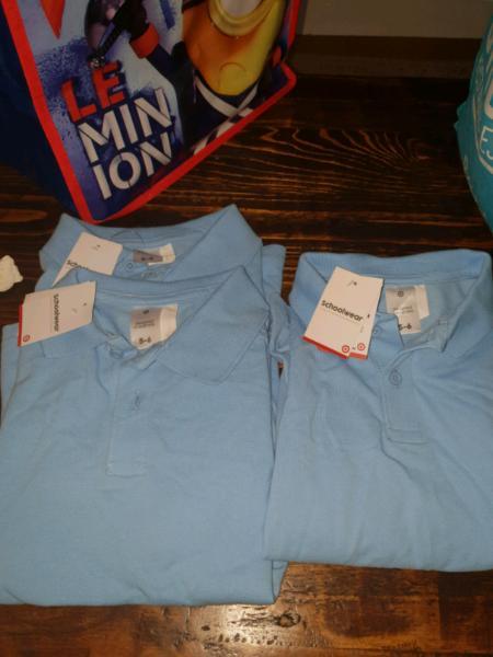 3 x brand new sky blue school polo shirts size 5-6