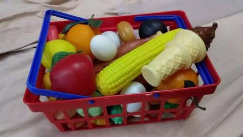 Plastic Toy Shopping Basket Full of Plastic Food