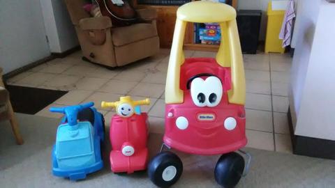 Cozy Coupe children's car + two other push along cars