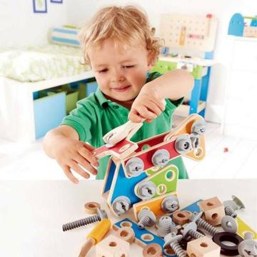 Toddler Gift Toy Wooden Hape Master Builder Tool Set 62pcs #3016