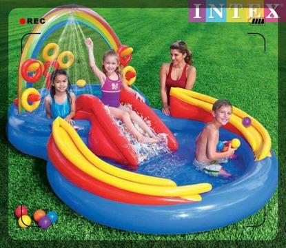 INTEX Inflatable Kids Rainbow Ring Water Play Center Kids Pool