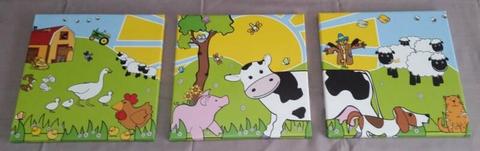 Artwork for Kids/Nursery Room - 3 Piece - Farm House
