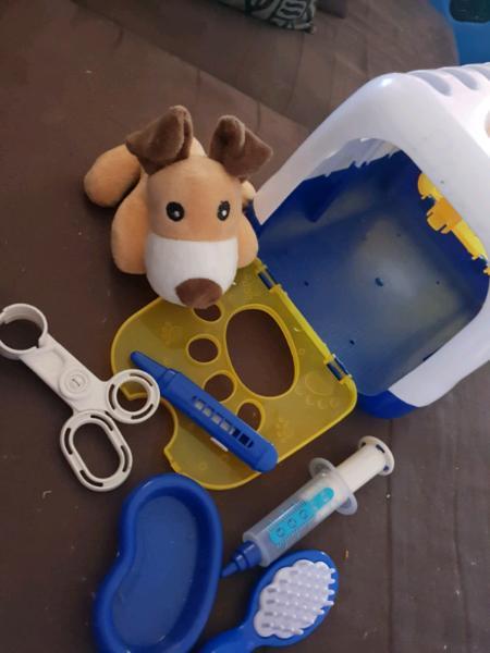 Toy dog carrier and vet accessories