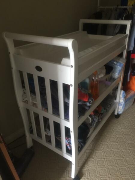 Baby change table, rocker and cot in great condition